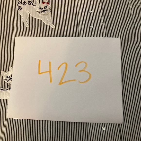 Mili Designs Shirt Womens M Black White Striped Cotton Kitty Cat‎ Vintage Button - Picture 13 of 15